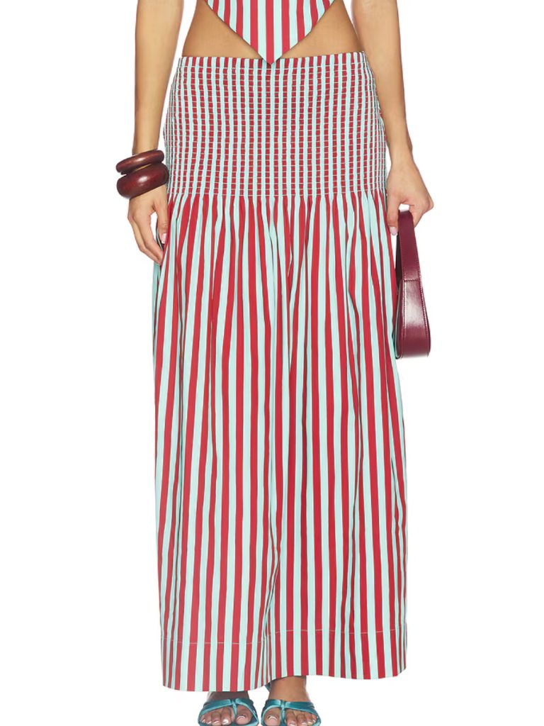 Nwt Simonmiller Flor Poplin Skirt In Salted Blue & Crimson Size Medium